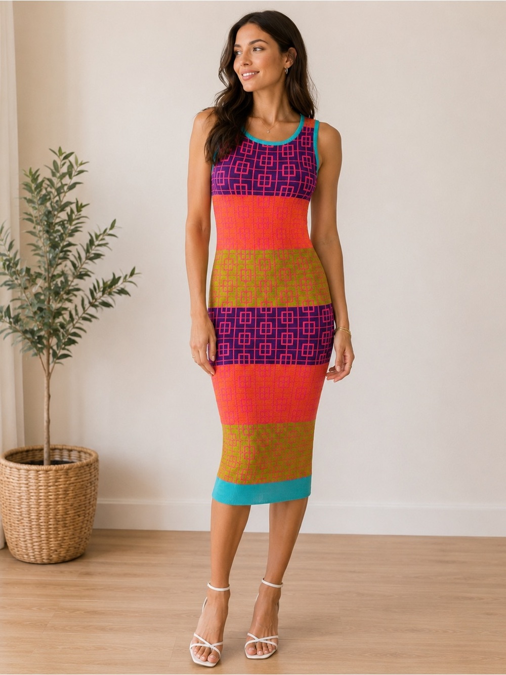 Vintage Nicole Miller Artelier sleeveless Graphic Knit Dress SP